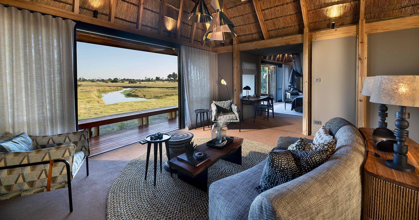 The lounge of your suite at Tawana Moremi